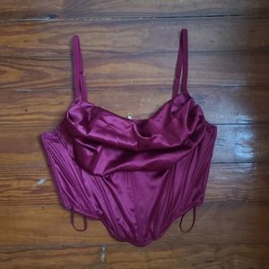 Urban outfitters red Lexi satin cowl neck corset crop top size medium